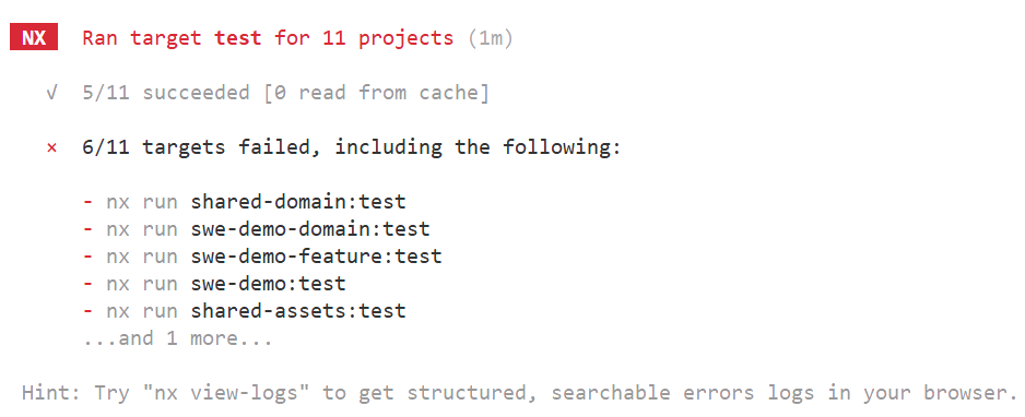 nx unit testing errors